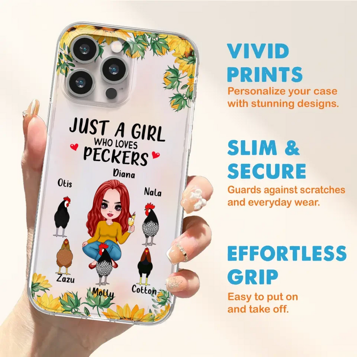 Custom Personalized Chickens Phone Case - Up to 5 Chickens - Just A Girl Who Loves Peckers