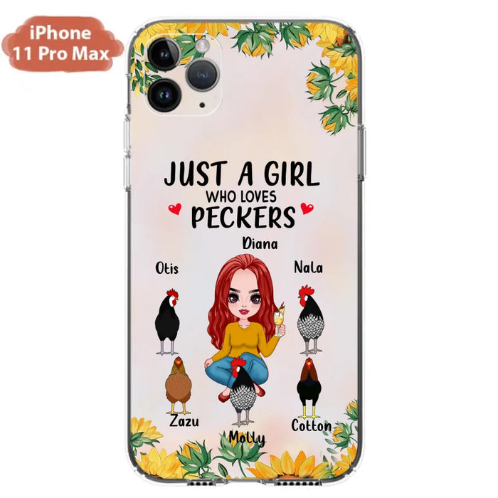 Custom Personalized Chickens Phone Case - Up to 5 Chickens - Just A Girl Who Loves Peckers