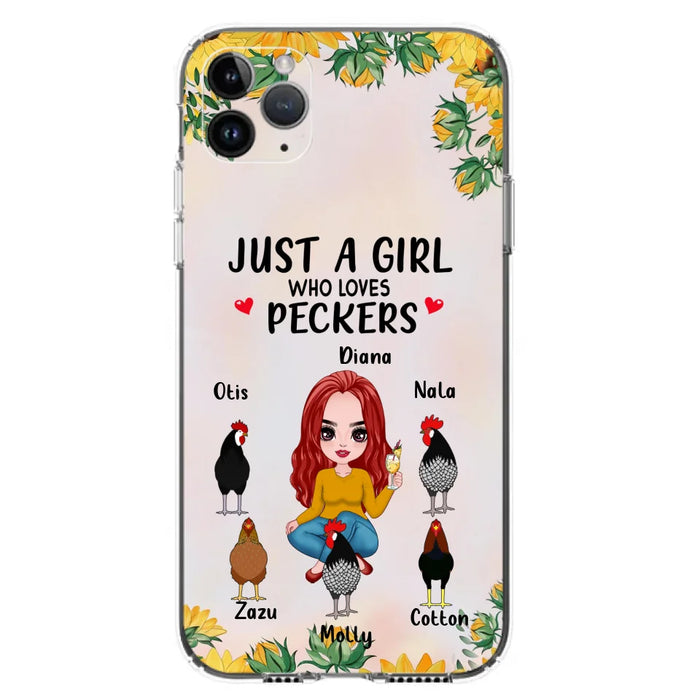 Custom Personalized Chickens Phone Case - Up to 5 Chickens - Just A Girl Who Loves Peckers