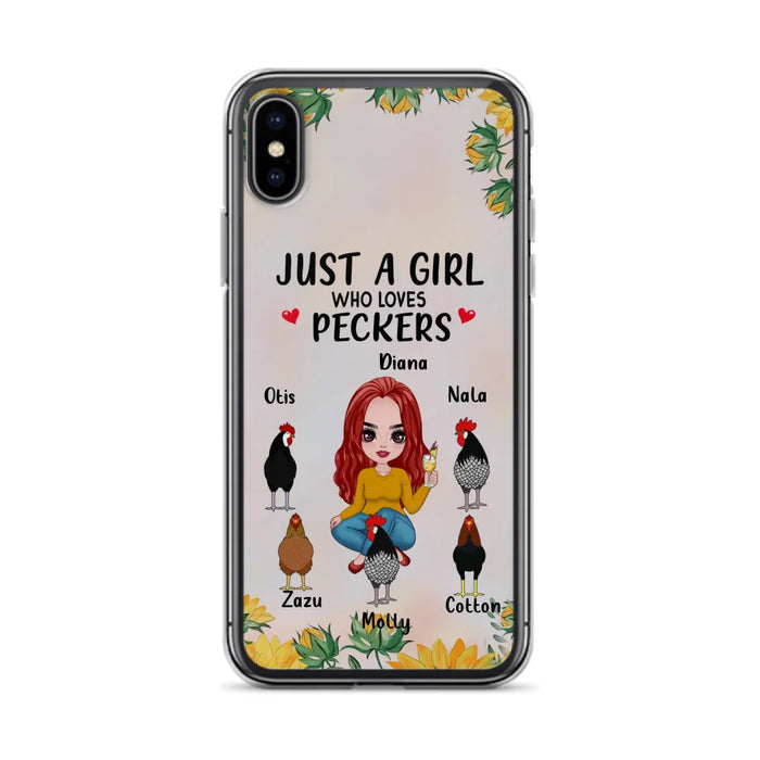 Custom Personalized Chickens Phone Case - Up to 5 Chickens - Just A Girl Who Loves Peckers