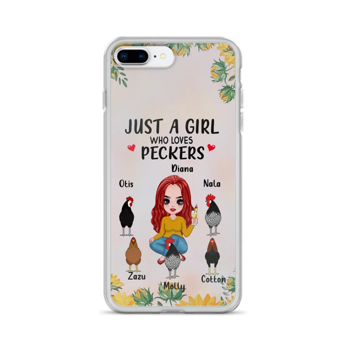 Custom Personalized Chickens Phone Case - Up to 5 Chickens - Just A Girl Who Loves Peckers