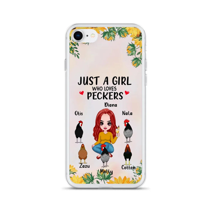 Custom Personalized Chickens Phone Case - Up to 5 Chickens - Just A Girl Who Loves Peckers