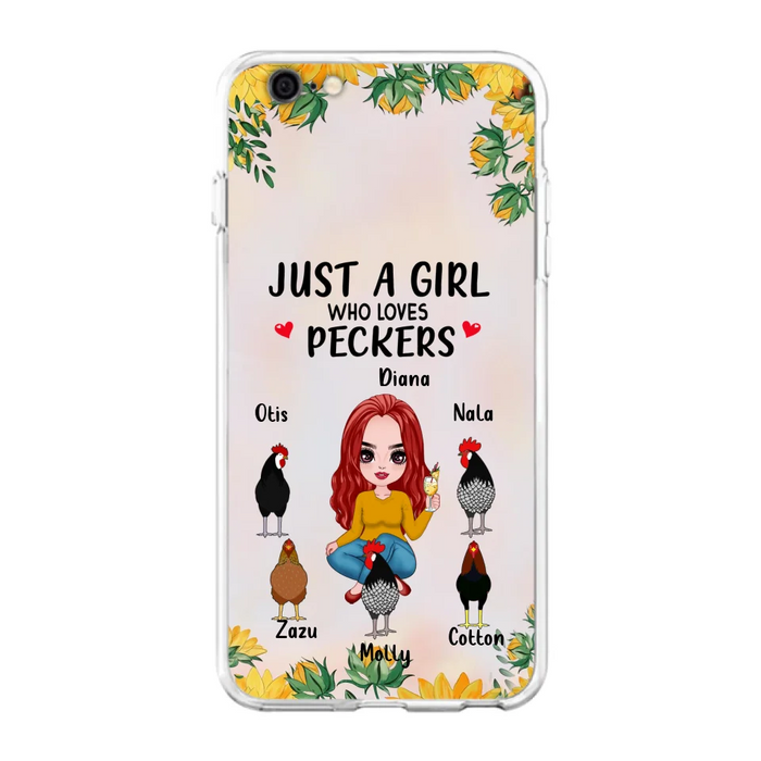 Custom Personalized Chickens Phone Case - Up to 5 Chickens - Just A Girl Who Loves Peckers