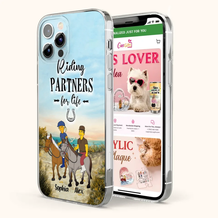 Custom Personalized Horseback Riding Cartoon Portrait From Photo Phone Case - Gift Idea For Couple/ Riding Lover - Case For iPhone And Samsung