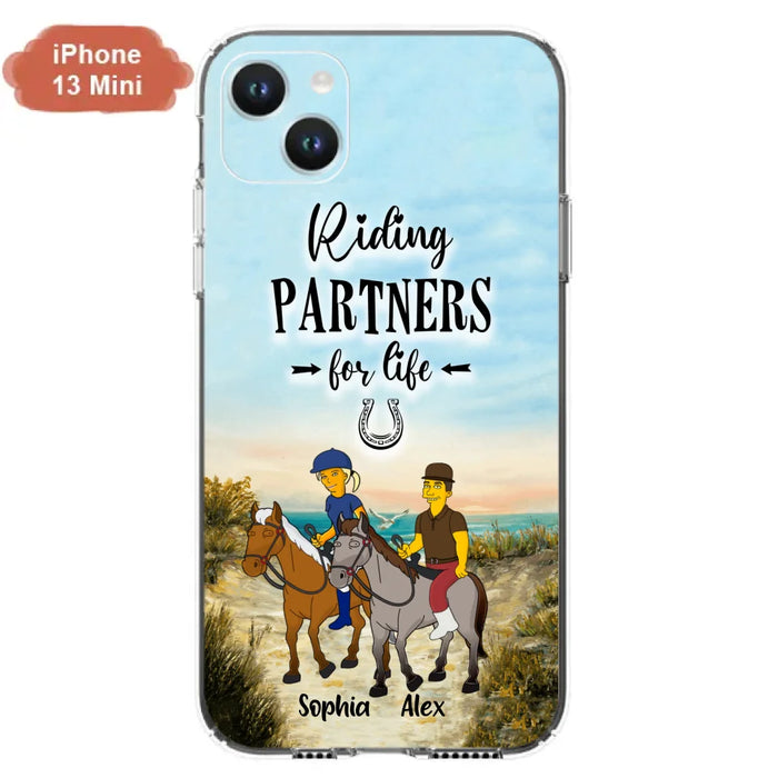 Custom Personalized Horseback Riding Cartoon Portrait From Photo Phone Case - Gift Idea For Couple/ Riding Lover - Case For iPhone And Samsung