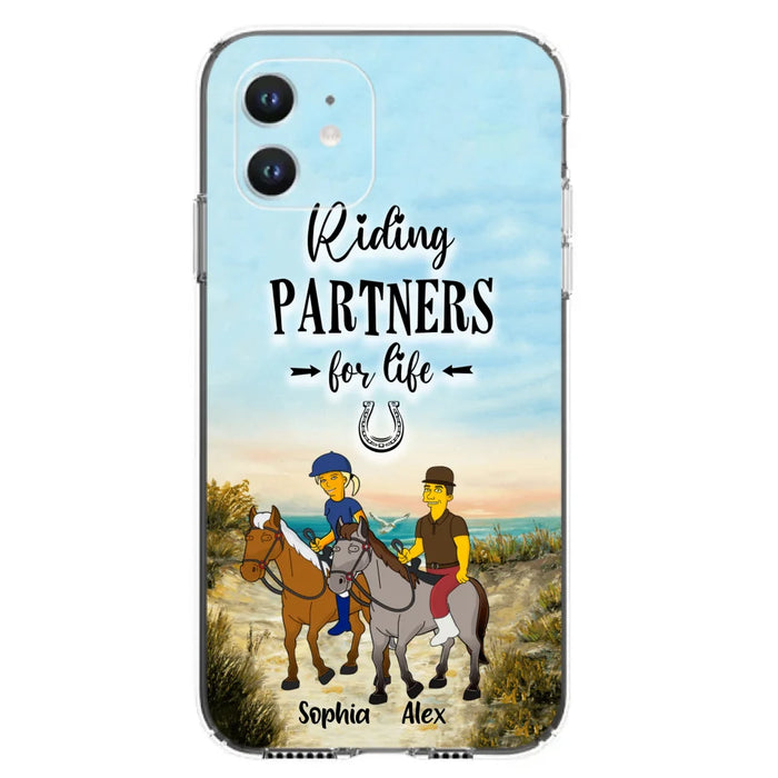 Custom Personalized Horseback Riding Cartoon Portrait From Photo Phone Case - Gift Idea For Couple/ Riding Lover - Case For iPhone And Samsung