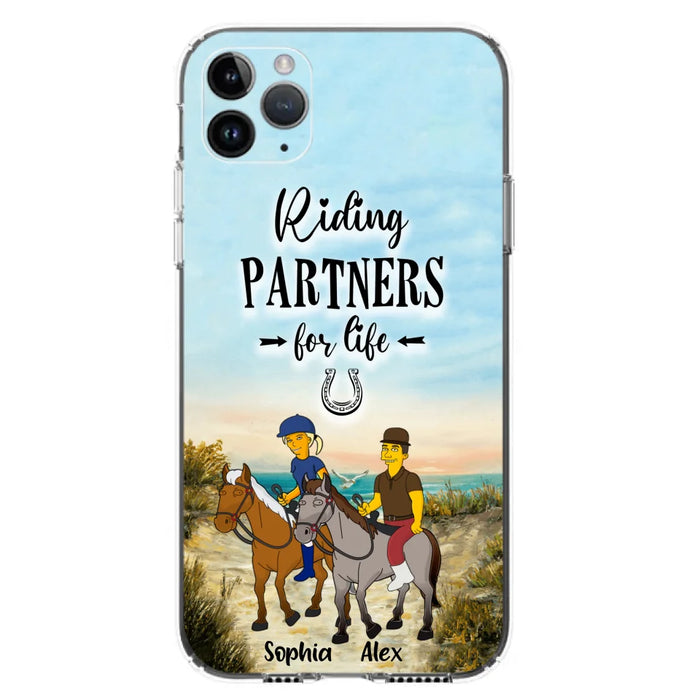 Custom Personalized Horseback Riding Cartoon Portrait From Photo Phone Case - Gift Idea For Couple/ Riding Lover - Case For iPhone And Samsung