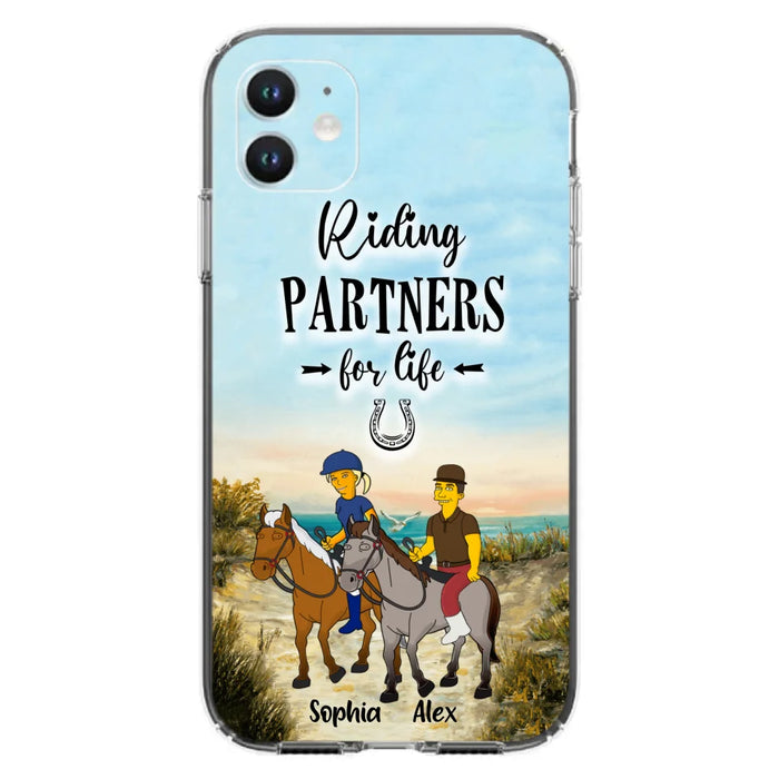 Custom Personalized Horseback Riding Cartoon Portrait From Photo Phone Case - Gift Idea For Couple/ Riding Lover - Case For iPhone And Samsung