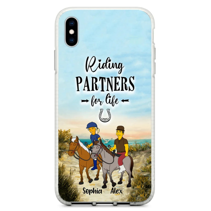 Custom Personalized Horseback Riding Cartoon Portrait From Photo Phone Case - Gift Idea For Couple/ Riding Lover - Case For iPhone And Samsung