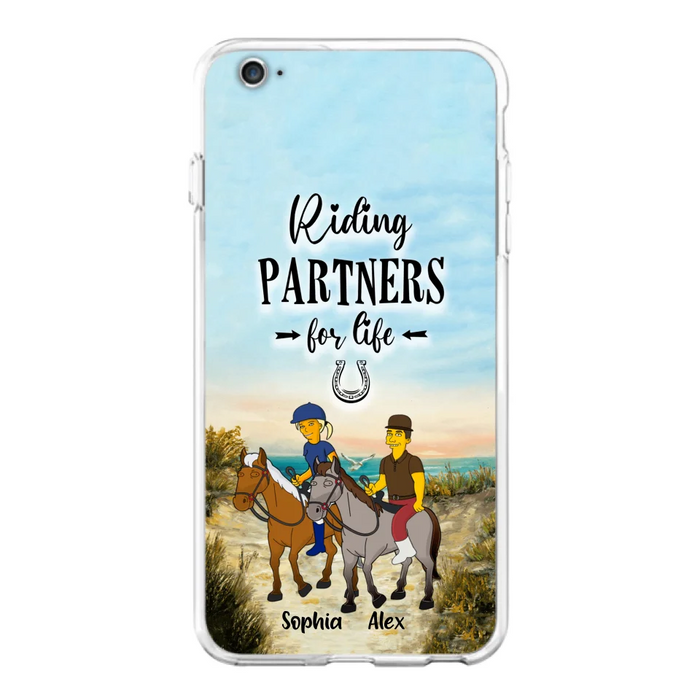 Custom Personalized Horseback Riding Cartoon Portrait From Photo Phone Case - Gift Idea For Couple/ Riding Lover - Case For iPhone And Samsung