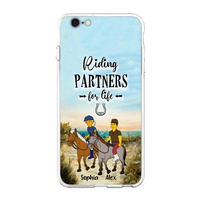 Custom Personalized Horseback Riding Cartoon Portrait From Photo Phone Case - Gift Idea For Couple/ Riding Lover - Case For iPhone And Samsung