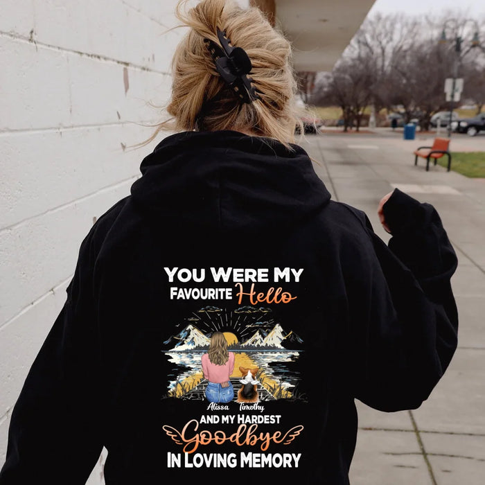 Custom Personalized Memorial Pet Pullover Hoodie  - Up To 5 Pets - Gift Idea For Dog Lovers - You Were My Favourite Hello And My Hardest Goodbye In Loving Memory