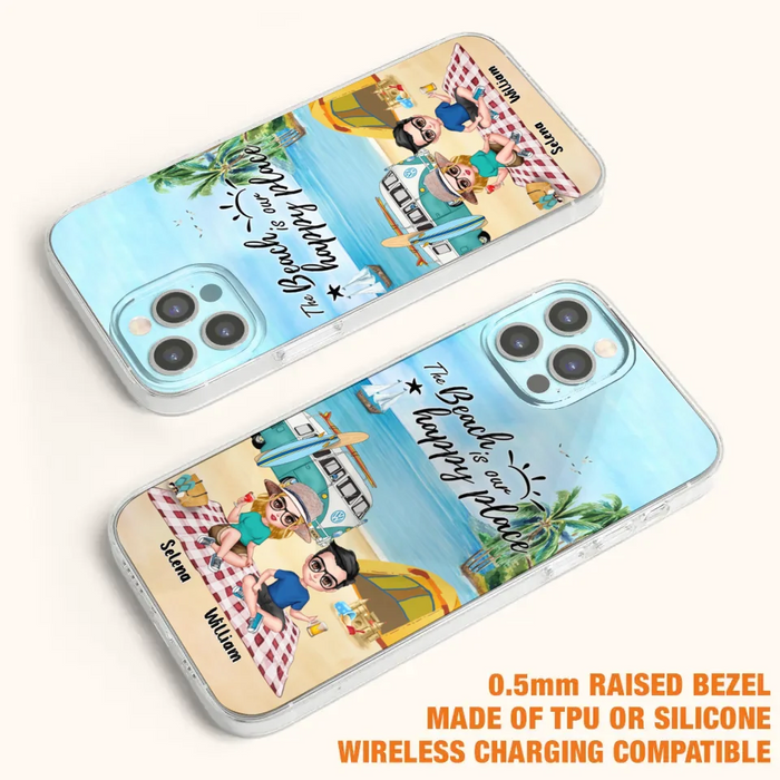 Custom Personalized Summer Beach Picnic Camping Phone Case - Upto 5 People - Gift Idea For Camping Couple/ Friends - The Beach Is Our Happy Place - Case For iPhone And Samsung