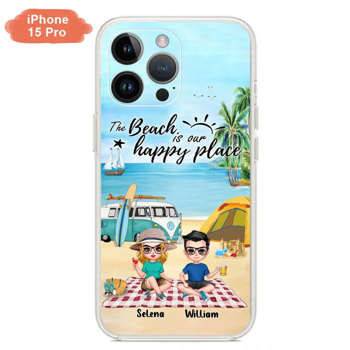 Custom Personalized Summer Beach Picnic Camping Phone Case - Upto 5 People - Gift Idea For Camping Couple/ Friends - The Beach Is Our Happy Place - Case For iPhone And Samsung