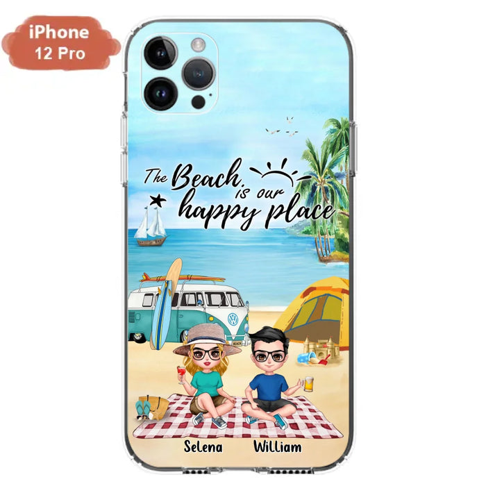 Custom Personalized Summer Beach Picnic Camping Phone Case - Upto 5 People - Gift Idea For Camping Couple/ Friends - The Beach Is Our Happy Place - Case For iPhone And Samsung