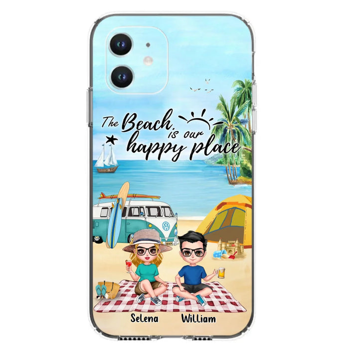 Custom Personalized Summer Beach Picnic Camping Phone Case - Upto 5 People - Gift Idea For Camping Couple/ Friends - The Beach Is Our Happy Place - Case For iPhone And Samsung