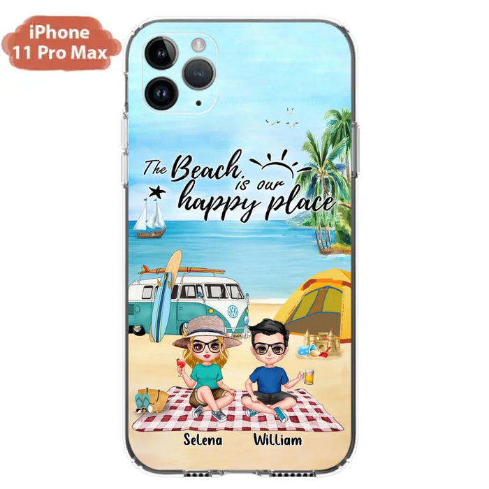 Custom Personalized Summer Beach Picnic Camping Phone Case - Upto 5 People - Gift Idea For Camping Couple/ Friends - The Beach Is Our Happy Place - Case For iPhone And Samsung