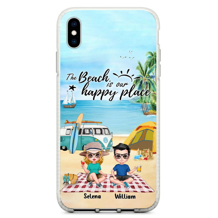 Custom Personalized Summer Beach Picnic Camping Phone Case - Upto 5 People - Gift Idea For Camping Couple/ Friends - The Beach Is Our Happy Place - Case For iPhone And Samsung