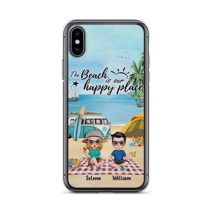 Custom Personalized Summer Beach Picnic Camping Phone Case - Upto 5 People - Gift Idea For Camping Couple/ Friends - The Beach Is Our Happy Place - Case For iPhone And Samsung