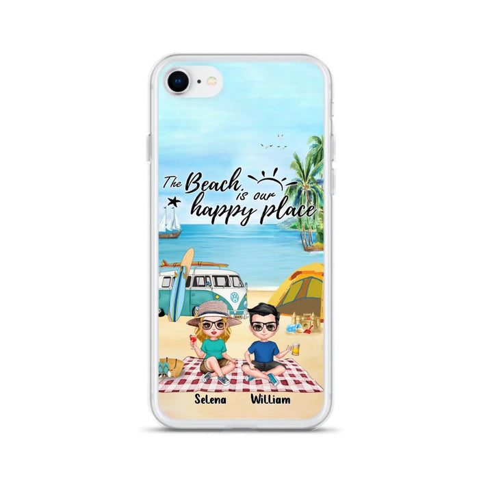 Custom Personalized Summer Beach Picnic Camping Phone Case - Upto 5 People - Gift Idea For Camping Couple/ Friends - The Beach Is Our Happy Place - Case For iPhone And Samsung