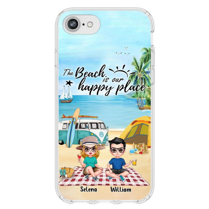 Custom Personalized Summer Beach Picnic Camping Phone Case - Upto 5 People - Gift Idea For Camping Couple/ Friends - The Beach Is Our Happy Place - Case For iPhone And Samsung