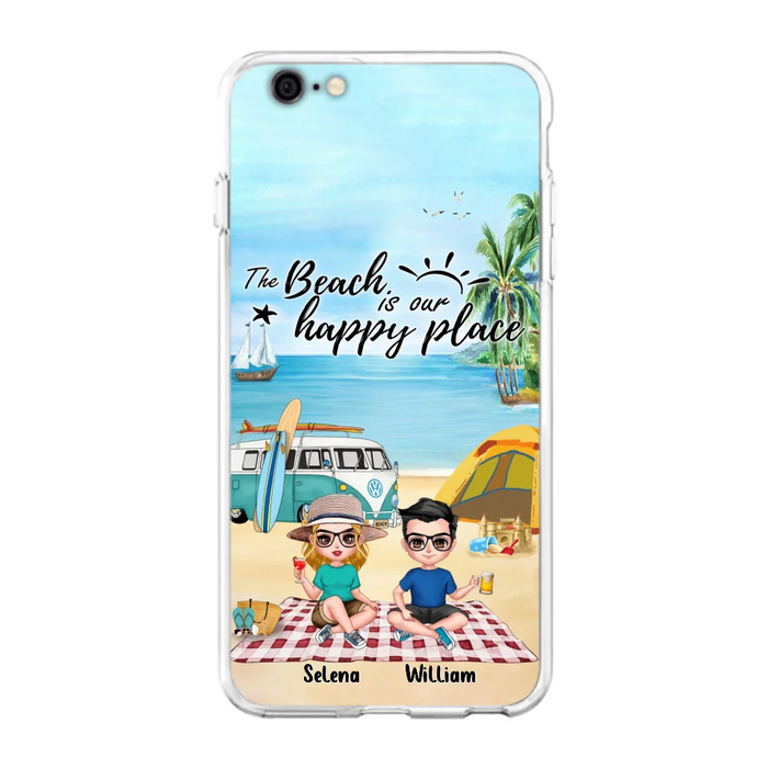 Custom Personalized Summer Beach Picnic Camping Phone Case - Upto 5 People - Gift Idea For Camping Couple/ Friends - The Beach Is Our Happy Place - Case For iPhone And Samsung