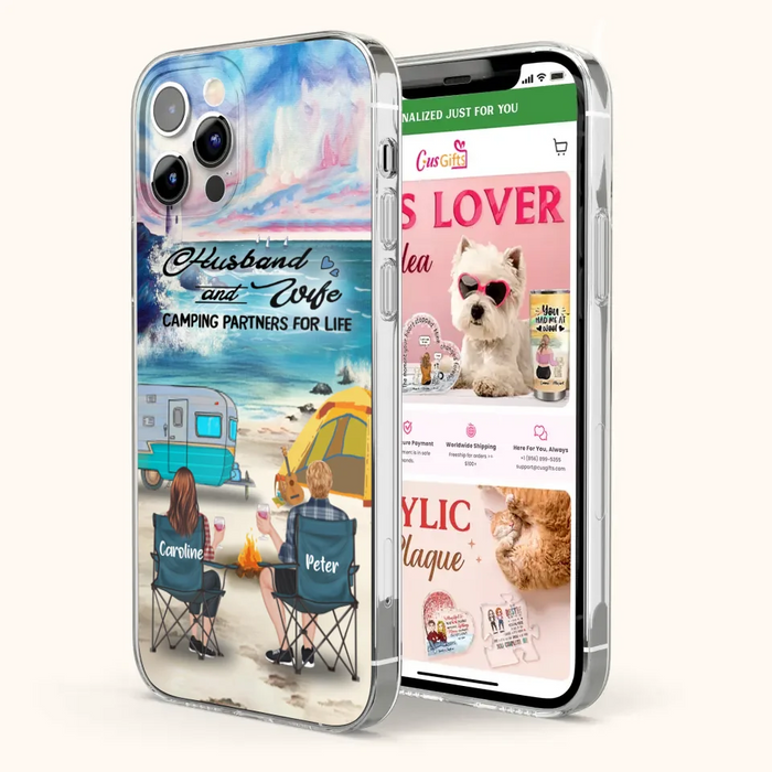 Custom Personalized Beach Camping Phone Case - Couple/ Parents With Upto 3 Kids And 3 Pets - Gift Idea For Camping Lover - Case For iPhone And Samsung