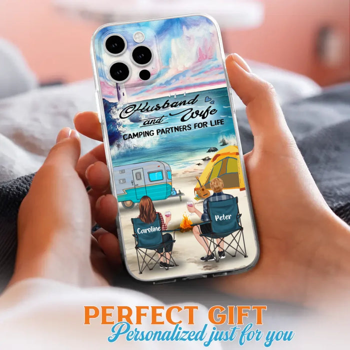 Custom Personalized Beach Camping Phone Case - Couple/ Parents With Upto 3 Kids And 3 Pets - Gift Idea For Camping Lover - Case For iPhone And Samsung