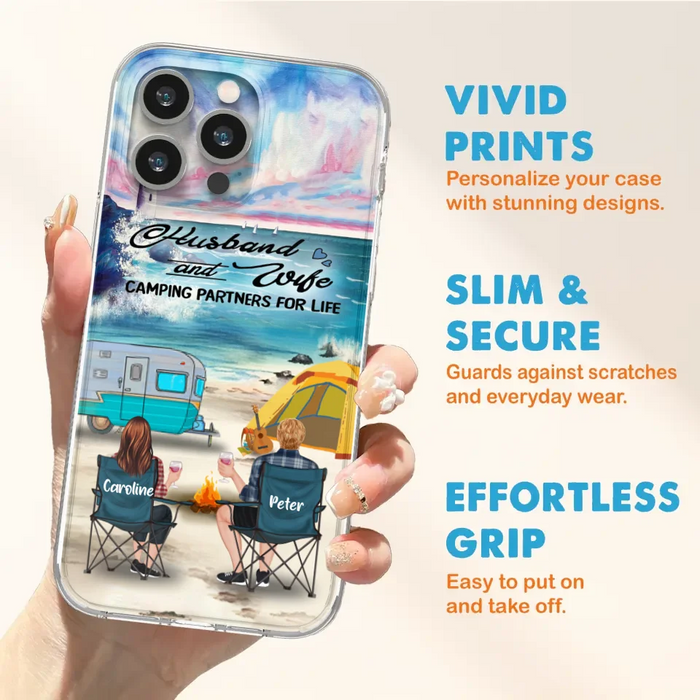 Custom Personalized Beach Camping Phone Case - Couple/ Parents With Upto 3 Kids And 3 Pets - Gift Idea For Camping Lover - Case For iPhone And Samsung