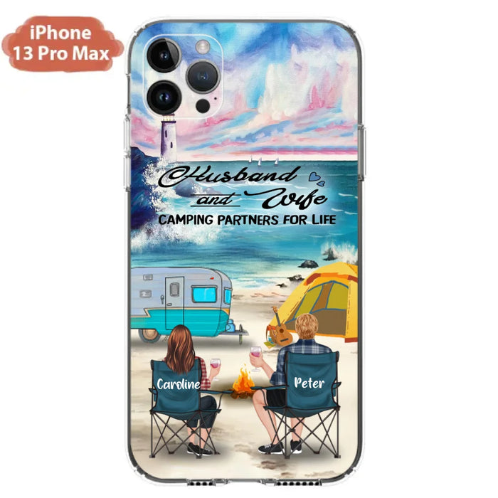 Custom Personalized Beach Camping Phone Case - Couple/ Parents With Upto 3 Kids And 3 Pets - Gift Idea For Camping Lover - Case For iPhone And Samsung