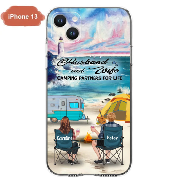 Custom Personalized Beach Camping Phone Case - Couple/ Parents With Upto 3 Kids And 3 Pets - Gift Idea For Camping Lover - Case For iPhone And Samsung