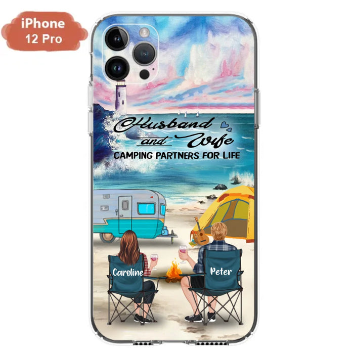 Custom Personalized Beach Camping Phone Case - Couple/ Parents With Upto 3 Kids And 3 Pets - Gift Idea For Camping Lover - Case For iPhone And Samsung