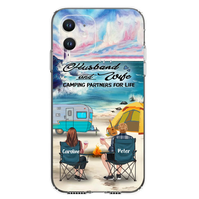 Custom Personalized Beach Camping Phone Case - Couple/ Parents With Upto 3 Kids And 3 Pets - Gift Idea For Camping Lover - Case For iPhone And Samsung