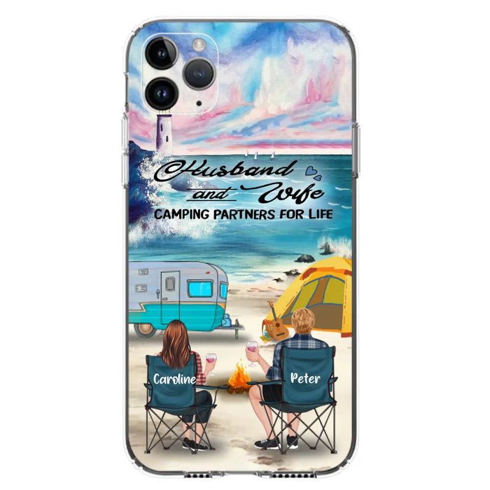 Custom Personalized Beach Camping Phone Case - Couple/ Parents With Upto 3 Kids And 3 Pets - Gift Idea For Camping Lover - Case For iPhone And Samsung