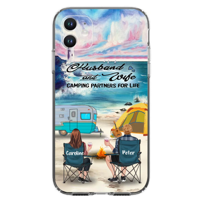 Custom Personalized Beach Camping Phone Case - Couple/ Parents With Upto 3 Kids And 3 Pets - Gift Idea For Camping Lover - Case For iPhone And Samsung