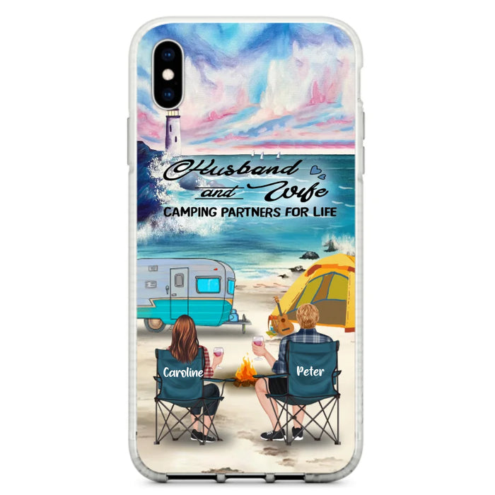 Custom Personalized Beach Camping Phone Case - Couple/ Parents With Upto 3 Kids And 3 Pets - Gift Idea For Camping Lover - Case For iPhone And Samsung