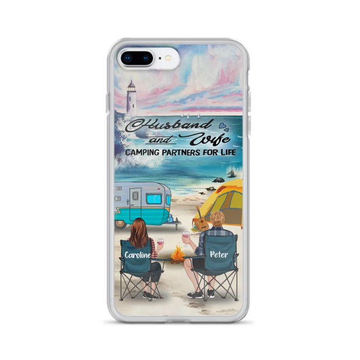 Custom Personalized Beach Camping Phone Case - Couple/ Parents With Upto 3 Kids And 3 Pets - Gift Idea For Camping Lover - Case For iPhone And Samsung