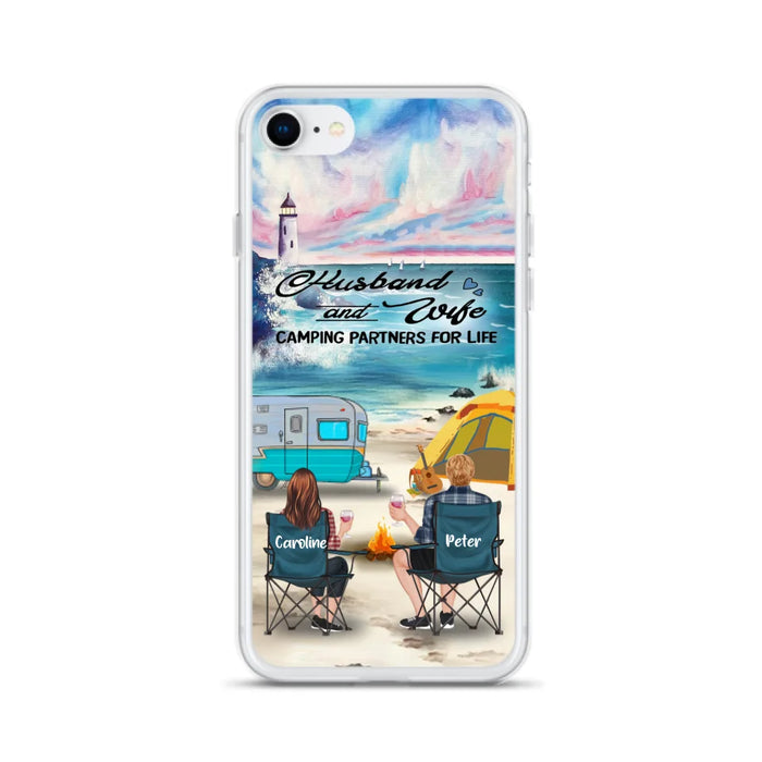 Custom Personalized Beach Camping Phone Case - Couple/ Parents With Upto 3 Kids And 3 Pets - Gift Idea For Camping Lover - Case For iPhone And Samsung