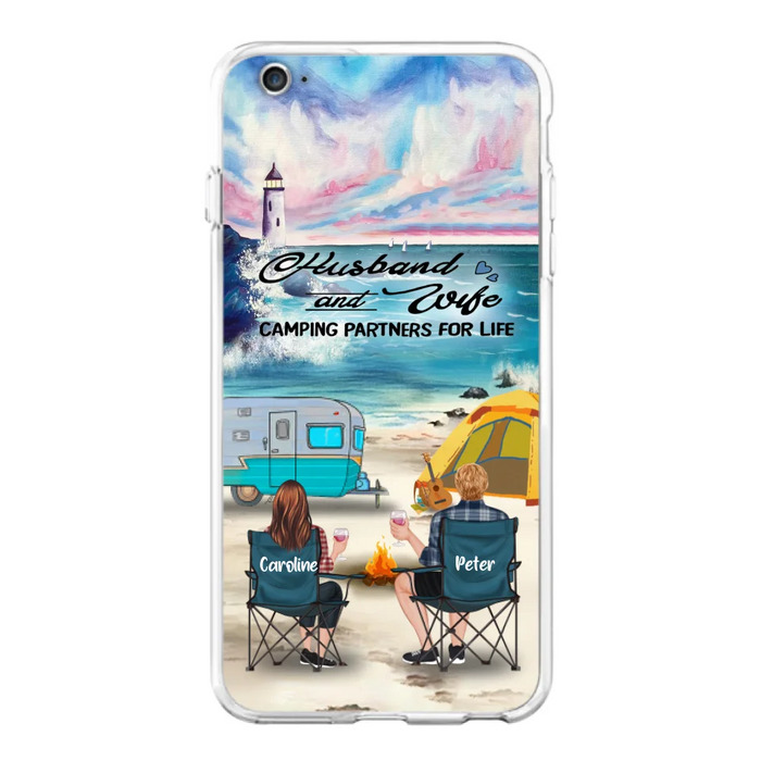 Custom Personalized Beach Camping Phone Case - Couple/ Parents With Upto 3 Kids And 3 Pets - Gift Idea For Camping Lover - Case For iPhone And Samsung