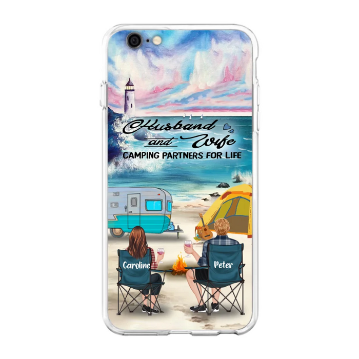 Custom Personalized Beach Camping Phone Case - Couple/ Parents With Upto 3 Kids And 3 Pets - Gift Idea For Camping Lover - Case For iPhone And Samsung