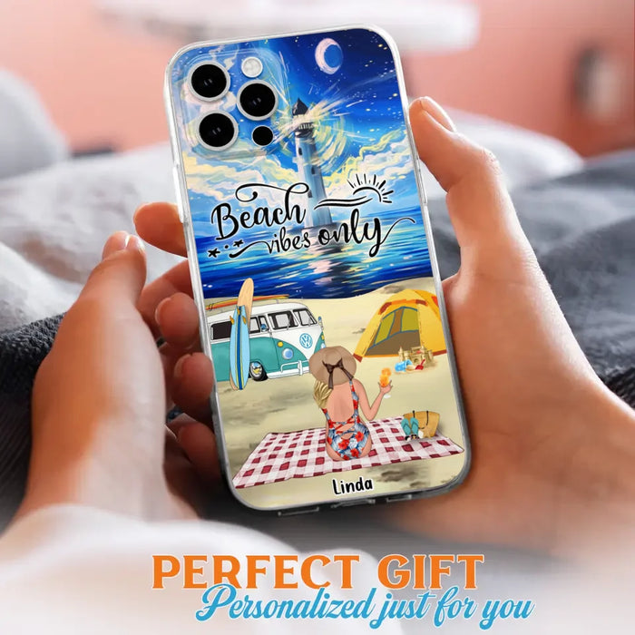 Custom Personalized Camping Beach Phone Case - Upto 4 People - Best Gift For Camping/Couple Lover - The Beach Is Our Happy Place - Case For iPhone And Samsung