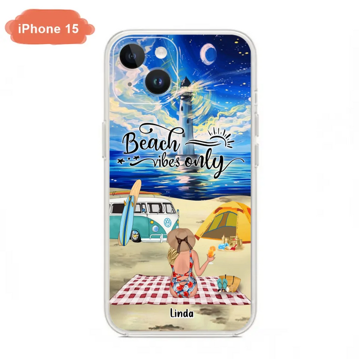 Custom Personalized Camping Beach Phone Case - Upto 4 People - Best Gift For Camping/Couple Lover - The Beach Is Our Happy Place - Case For iPhone And Samsung