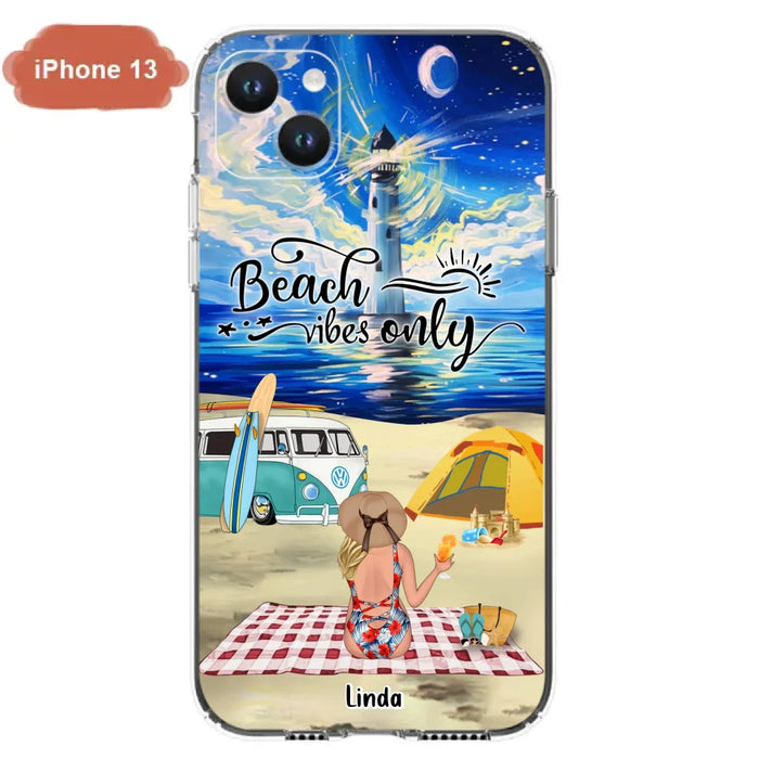 Custom Personalized Camping Beach Phone Case - Upto 4 People - Best Gift For Camping/Couple Lover - The Beach Is Our Happy Place - Case For iPhone And Samsung