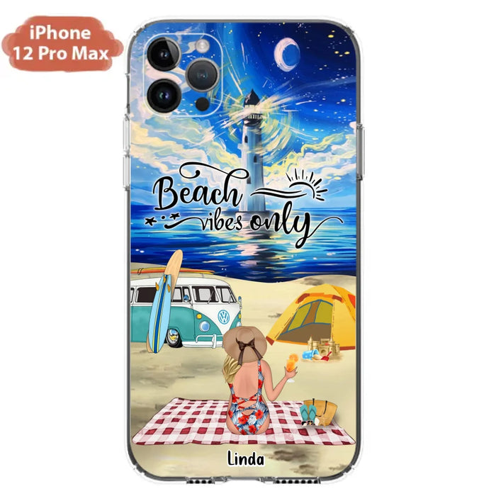 Custom Personalized Camping Beach Phone Case - Upto 4 People - Best Gift For Camping/Couple Lover - The Beach Is Our Happy Place - Case For iPhone And Samsung