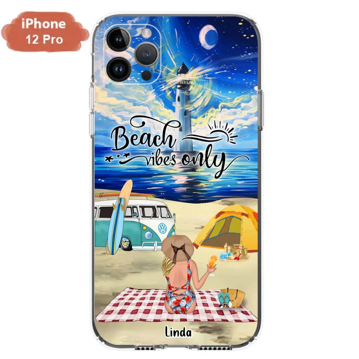 Custom Personalized Camping Beach Phone Case - Upto 4 People - Best Gift For Camping/Couple Lover - The Beach Is Our Happy Place - Case For iPhone And Samsung