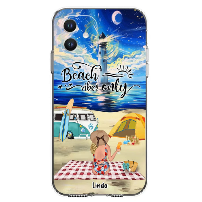 Custom Personalized Camping Beach Phone Case - Upto 4 People - Best Gift For Camping/Couple Lover - The Beach Is Our Happy Place - Case For iPhone And Samsung