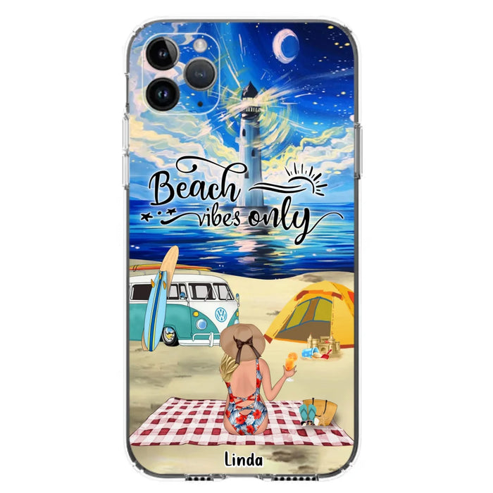 Custom Personalized Camping Beach Phone Case - Upto 4 People - Best Gift For Camping/Couple Lover - The Beach Is Our Happy Place - Case For iPhone And Samsung