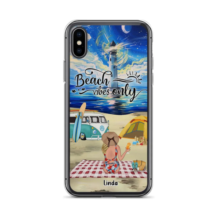 Custom Personalized Camping Beach Phone Case - Upto 4 People - Best Gift For Camping/Couple Lover - The Beach Is Our Happy Place - Case For iPhone And Samsung