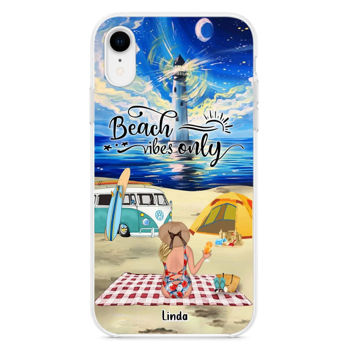 Custom Personalized Camping Beach Phone Case - Upto 4 People - Best Gift For Camping/Couple Lover - The Beach Is Our Happy Place - Case For iPhone And Samsung