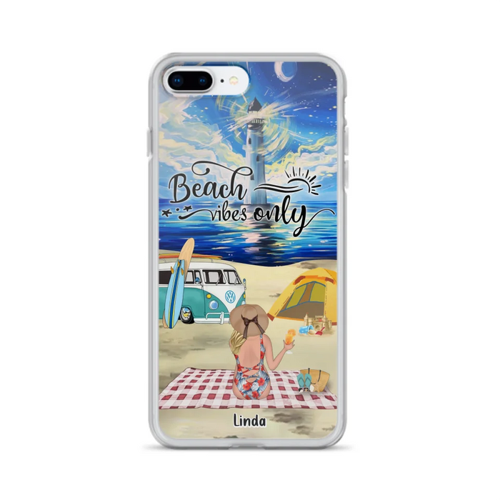 Custom Personalized Camping Beach Phone Case - Upto 4 People - Best Gift For Camping/Couple Lover - The Beach Is Our Happy Place - Case For iPhone And Samsung